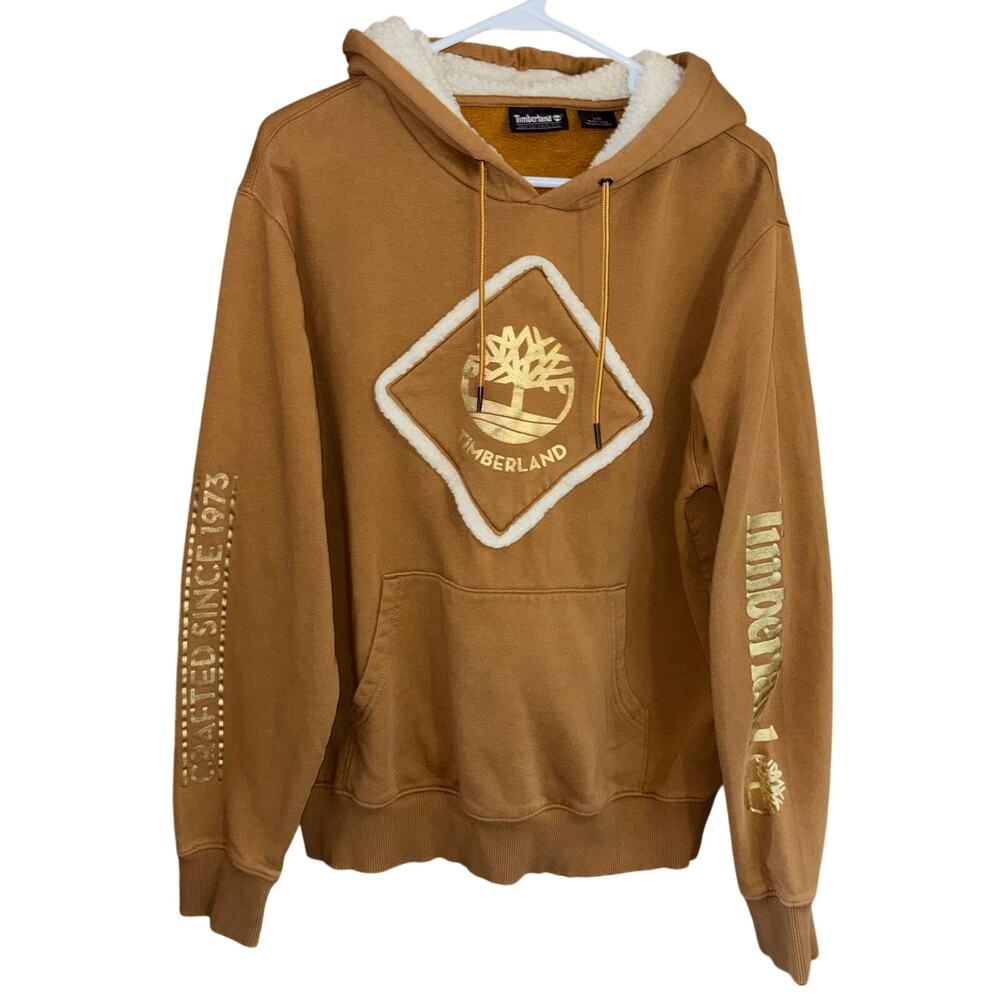 Timberland brown sherpa-lined hoodie sweatshirt (size large)